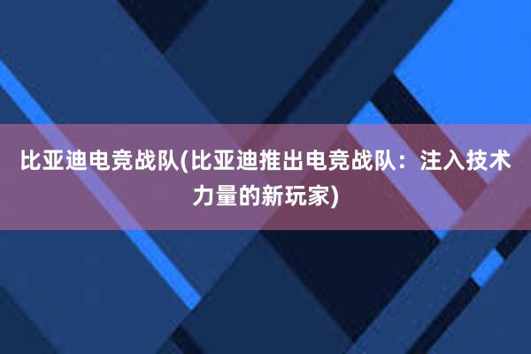 比亚迪电竞战队(比亚迪推出电竞战队：注入技术力量的新玩家)