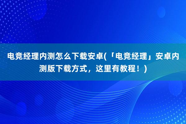 电竞经理内测怎么下载安卓(「电竞经理」安卓内测版下载方式，这里有教程！)