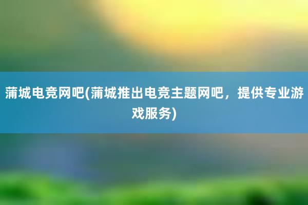 蒲城电竞网吧(蒲城推出电竞主题网吧，提供专业游戏服务)