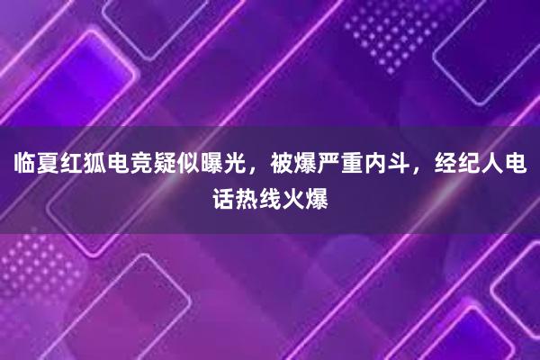 临夏红狐电竞疑似曝光，被爆严重内斗，经纪人电话热线火爆