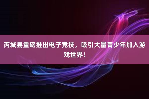 芮城县重磅推出电子竞技，吸引大量青少年加入游戏世界！